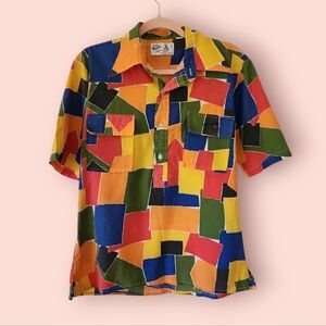 Vintage‎ 70s The Bum Shirt Patchwork Dagger Collar Short Sleeve Shirt